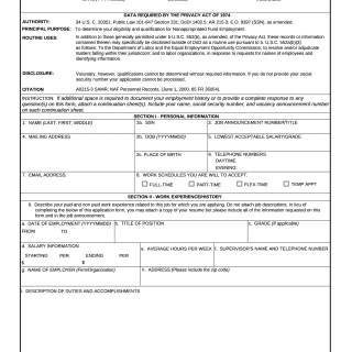 DA Form 3433. Application for Nonappropriated Fund Employment