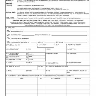 DA Form 3739. Application for Compassionate Actions