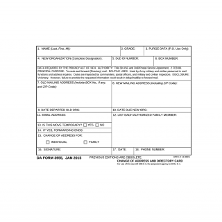DA Form 3955. Change of Address and Directory Card