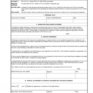 DA Form 7783. Written Service Agreement and Mandatory Disclosure Statement