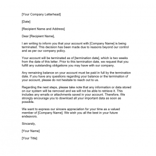 Account termination letter