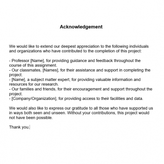 Acknowledgement for Group Assignment sample