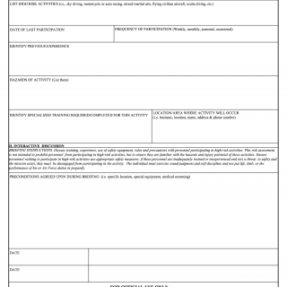 AF Form 4391 - High-Risk Activities Worksheet