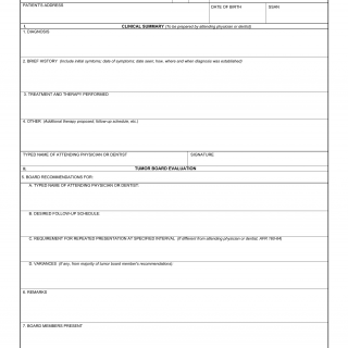 AF Form 1139 - Request for Tumor Board Appraisal and Recommendation