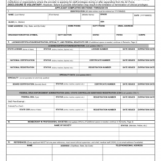 AF Form 1540A - Application for Clinical Privileges/Medical Staff Appointment Update