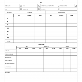 AF Form 1592 - Daily Summary Sheet (8 or 12 Hour shift)