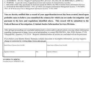 AF Form 179 - Apprehension/Arrest Notification Form