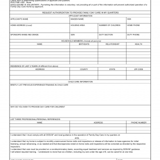 AF Form 1928 - Family Day Care License Application (LRA)