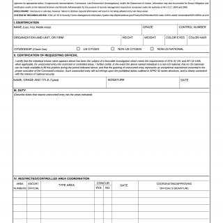 AF Form 2586. Unescorted Entry Authorization Certificate