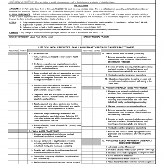 AF Form 2816-1 - Clinical Privileges - Family and Primary Care/Adult Nurse Practitioners
