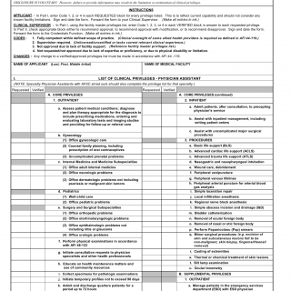 AF Form 2816-2 - Clinical Privileges - Physician Assistant