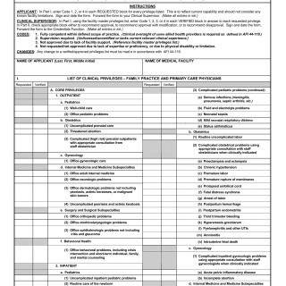 AF Form 2816 - Clinical Privileges - Family Practice and Primary