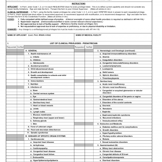 AF Form 2817 - Clinical Privileges - Pediatrician