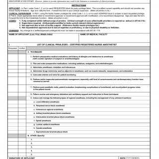 AF Form 2819-1 - Clinical Privileges -  Certified Registered Nurse Anesthetist