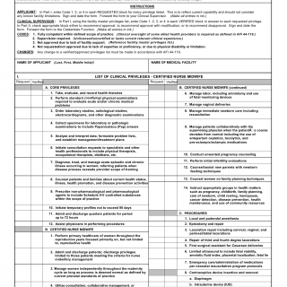 AF Form 2820-1 - Clinical Privileges - Certified Nurse Midwife