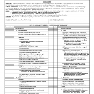 AF Form 2820 - Clinical Privileges - Obstetrician/Gynecologist
