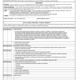 AF Form 2827 - Clinical Privileges - Physical Therapist