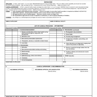 AF Form 2830 - Clinical Privileges - Optometrist