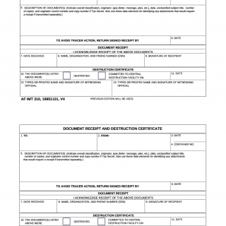 Form AF 310. Document Receipt and Destruction Certificate