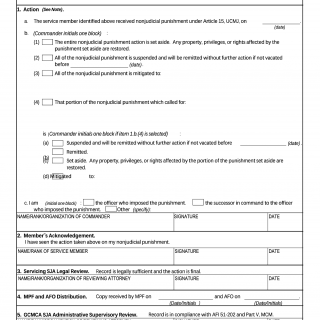 AF Form 3212. Record of Supplementary Action Under Article 15, Ucmj