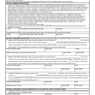 AF Form 357. Family Care Certification