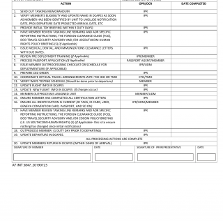 AF Form 3847 - Deployment Processing Tdy Checklist
