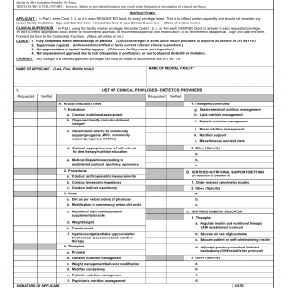 AF Form 3930 - Clinical Privileges - Dietetics Providers
