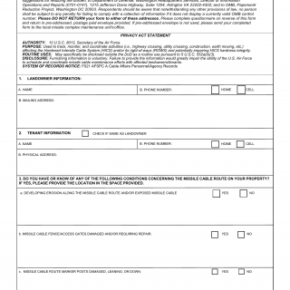 AF Form 3951 - Intercontinental Ballistic Missile Hardened Intersite Cable Right-Of-Way Landowner/Tenant Questionnaire