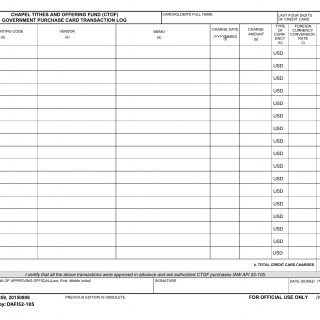AF Form 4358 - Chapel Tithes and Offering Fund (CTOF) Government Purchase Card Transaction Log