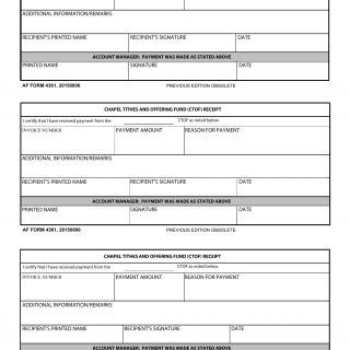 AF Form 4361 - Chapel Tithes and Offering Fund (CTOF) Receipt