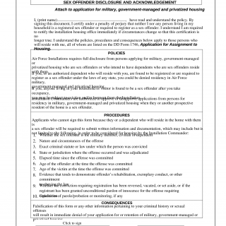 AF Form 4422. Sex Offender Disclosure and Acknowledgement