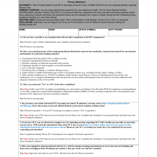 AF Form 4447A - Air Force Special Warfare Operator Fitness Test Fitness Screening Questionnaire (Oft Fsq)