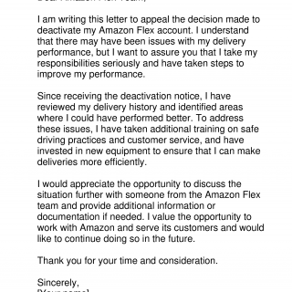 Amazon Flex Appeal Letter Sample