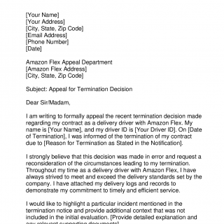 Amazon Flex Termination Appeal Letter