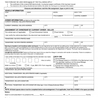 Form BMV 3770. Ownership Assignment and Title Application for Casual Sale