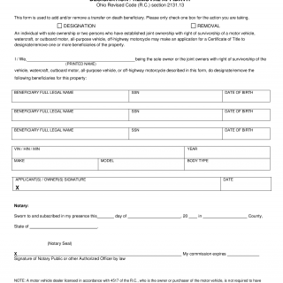 Form BMV 3811. Affidavit for Designation of Beneficiary or Beneficiaries by the Sole Owner for a Motor Vehicle, Watercraft, or Outboard Motor Certificate of Title