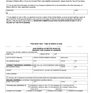 Form BMV 5756. Request for Change of Address