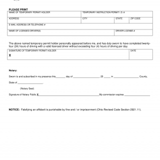 Form BMV 5789. Twenty-Four Hour Affidavit