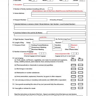 Form C5. Jamaica Immigration/Customs C5 Card