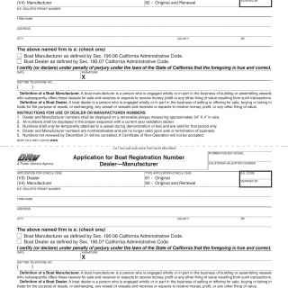 CA DMV Form Boat 101A. Application for Boat Registration Number Dealer-Manufacturer