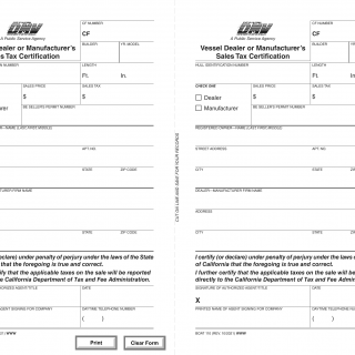 CA DMV Form Boat 110. Vessel Dealer or Manufacturer's Sales Tax Certification