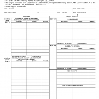 CA DMV Form Boat 124. Quarterly Physical Inventory