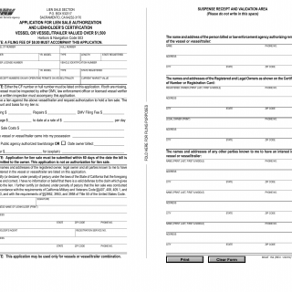 CA DMV Form Boat 152. Application for Lien Sale Authorization and Lienholder's Certification Vessel or Vessel/Trailer Valued over $1,500