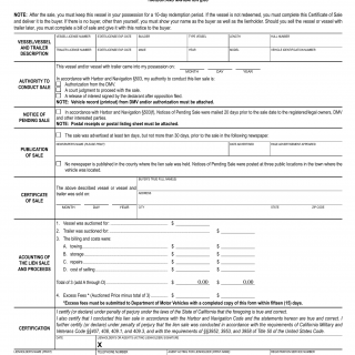 CA DMV Form Boat 178. Certification of Lien Sale for Vessel or Vessel with Trailer Valued Over $1,500