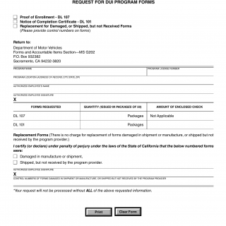 CA DMV Form DL 101R. Request for DUI Program Forms