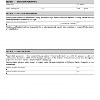 CA DMV Form DL 119. Statement of Consent to Issue an Acceptance of Liability for a Student License