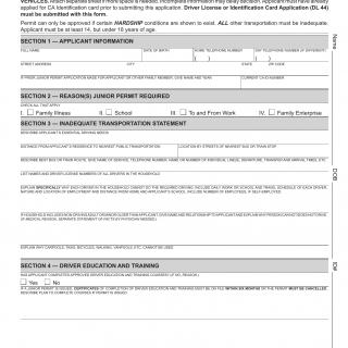 CA DMV Form DL 120. Application for Junior Permit