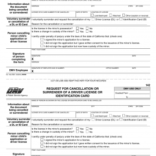 CA DMV Form DL 142. Request for Cancellation or Surrender of a Driver License or Identification Card