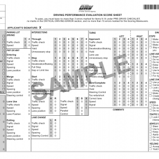 CA DMV Form DL 32. Driving Performance Evaluation Score Sheet