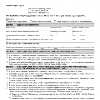 CA DMV Form DL 396. Authorization/Requisition for Driver Instruction Forms